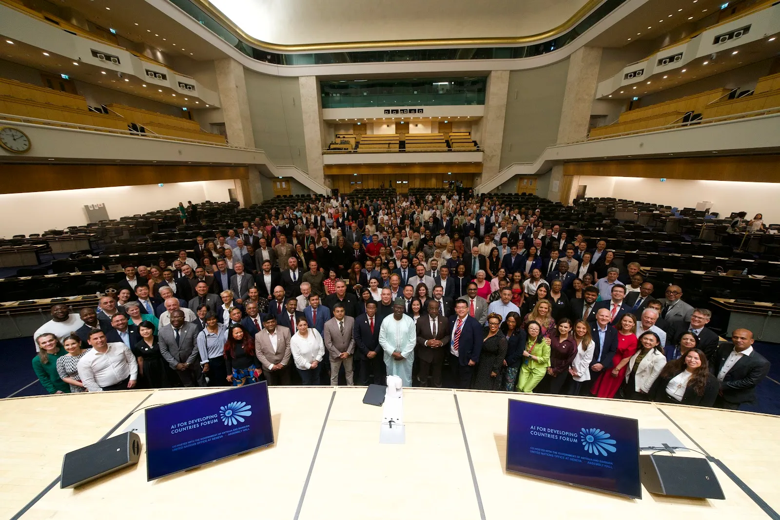 Delegates of the AIFOD Geneva Summit 2026 in the Assembly Hall of the UN Office at Geneva