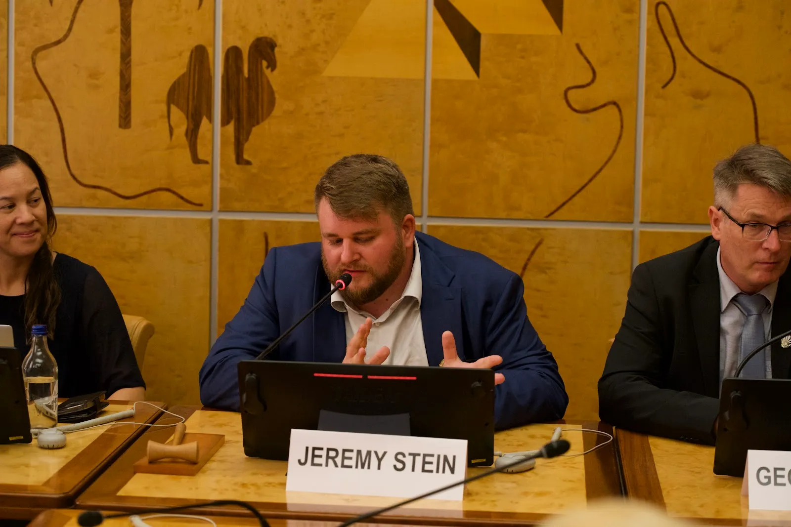 Jeremy T. Stein speaking at the AIFOD Geneva Summit 2026 in the Palais des Nations